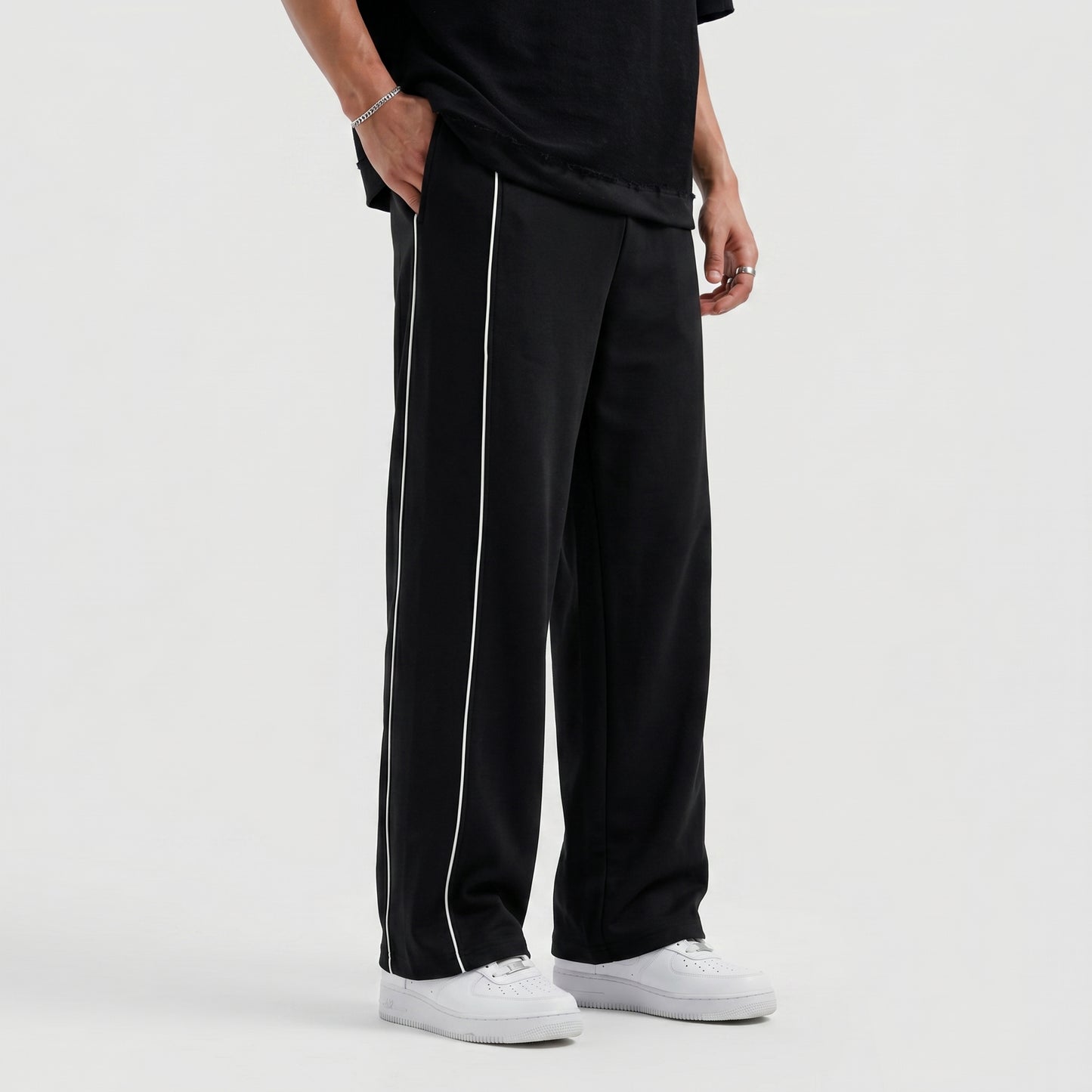 Black Premium -Side Stripe Wide Leg Trouser