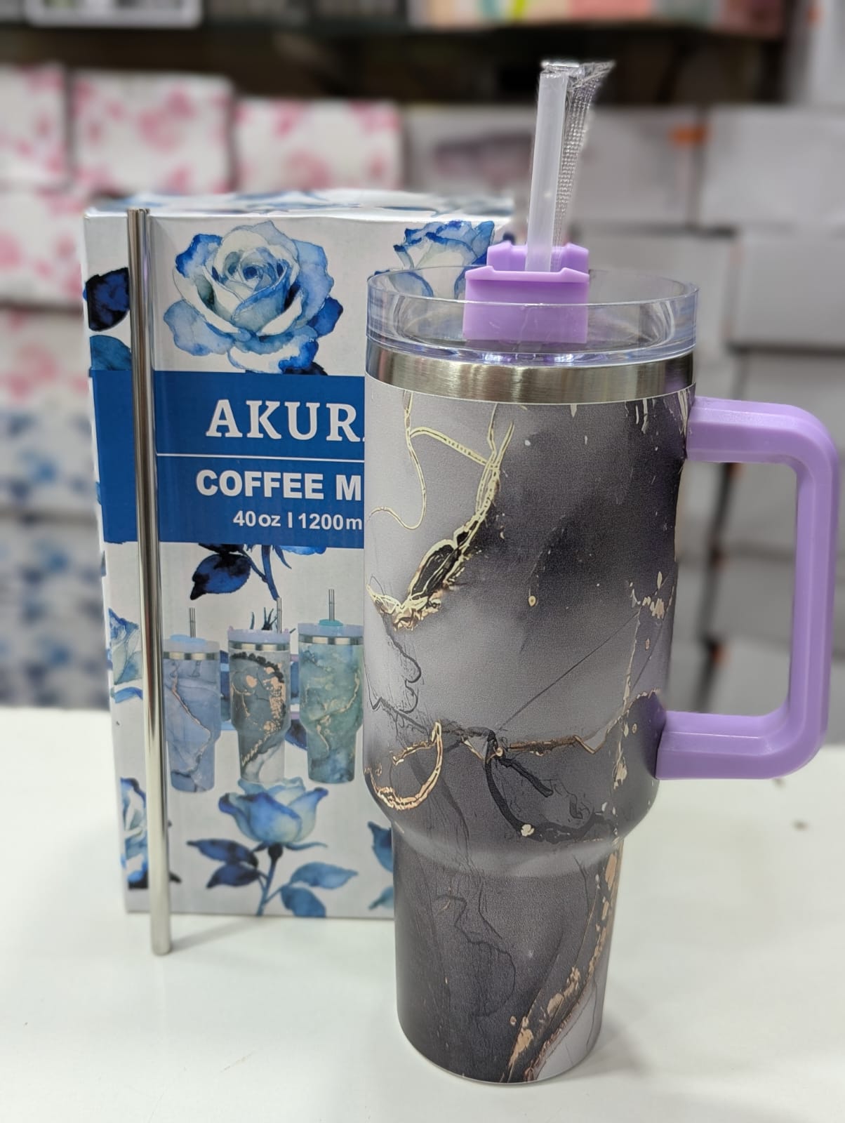 Marble Printed 40oz Straw Tumbler with Handle