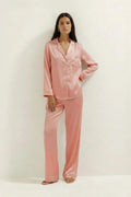 Silky Button Down Pajamas Set- Dusty Rose