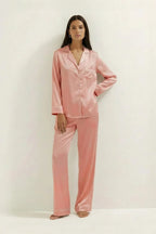 Silky Button Down Pajamas Set- Dusty Rose