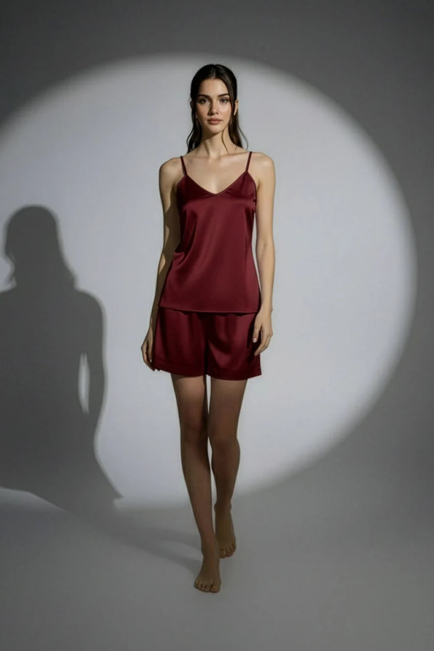 Midnight Camisole Silk PJ Set - Maroon