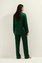 Silky Button Down Pajamas Set- Teal