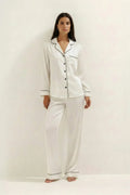 Silky Button Down Pajamas Set- White