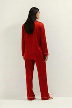 Silky Button Down Pajamas Set- Red