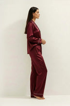 Silky Button Down Pajamas Set- Maroon