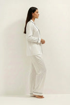 Silky Button Down Pajamas Set- White