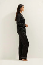 Silky Button Down Pajamas Set- Black