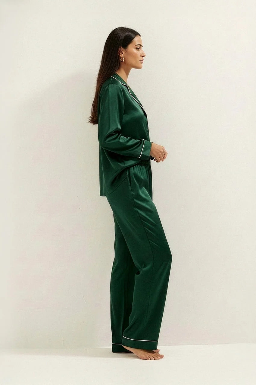 Silky Button Down Pajamas Set- Teal
