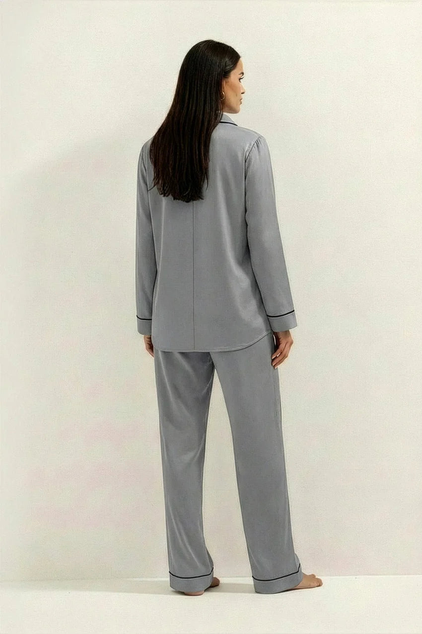 Silky Button Down Pajamas Set- GREY