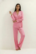 Silky Button Down Pajamas Set- Tea Pink