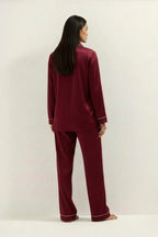 Silky Button Down Pajamas Set- Maroon