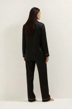 Silky Button Down Pajamas Set- Black