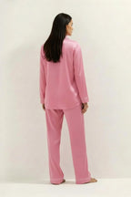 Silky Button Down Pajamas Set- Tea Pink