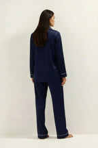 Silky Button Down Pajamas Set- Dark Blue
