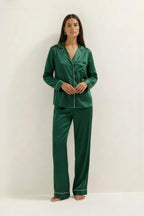 Silky Button Down Pajamas Set- Teal