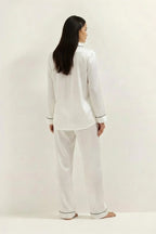 Silky Button Down Pajamas Set- White