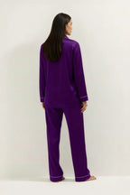 Silky Button Down Pajamas Set- Purple