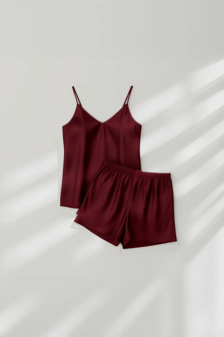 Midnight Camisole Silk PJ Set - Maroon