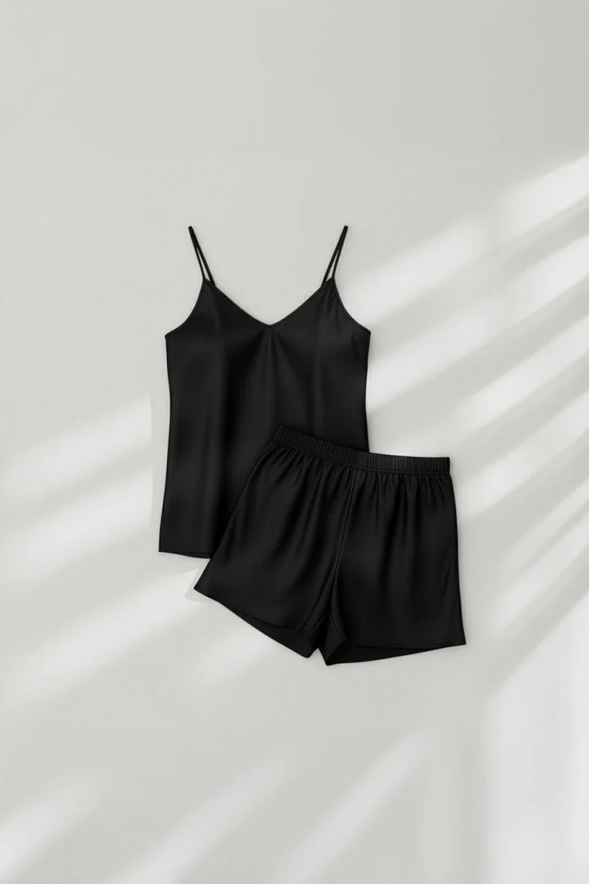 Midnight Camisole Silk PJ Set - Black