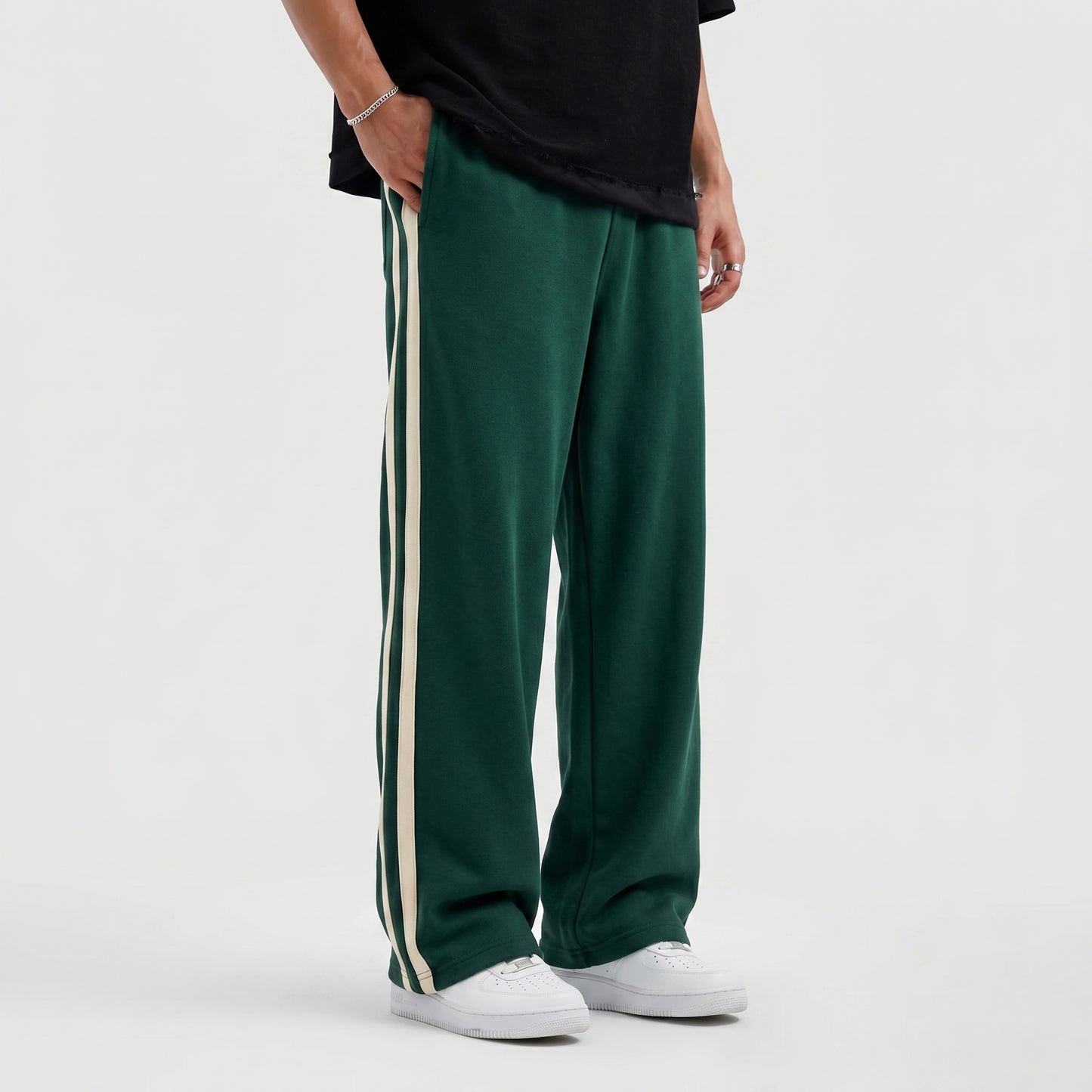 Side Stripe  Baggy Trouser - Emerald Green