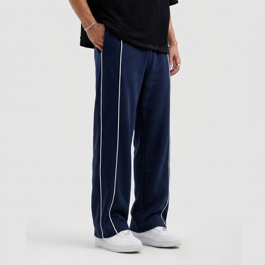 Mens Trouser With White Strips- navy