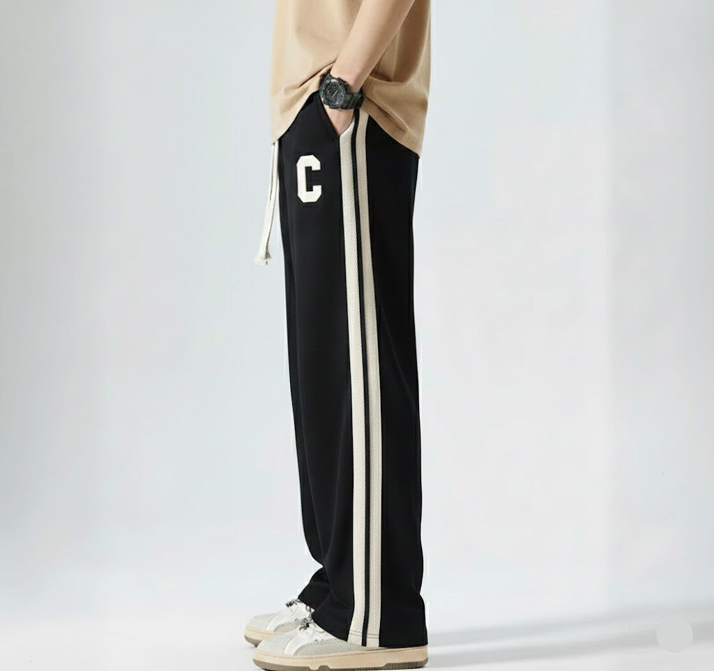 Side Stripe Embroidery Trouser - Black