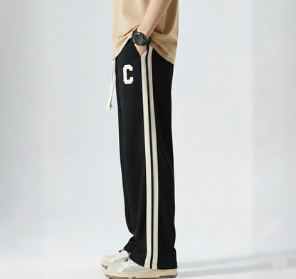 Side Stripe Embroidery Trouser - Black