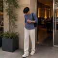 Waffle Knit Henley - Washed Blue