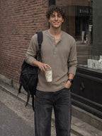 Waffle Knit Henley - Dusty