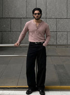 Waffle Knit Henley - Ash Rose