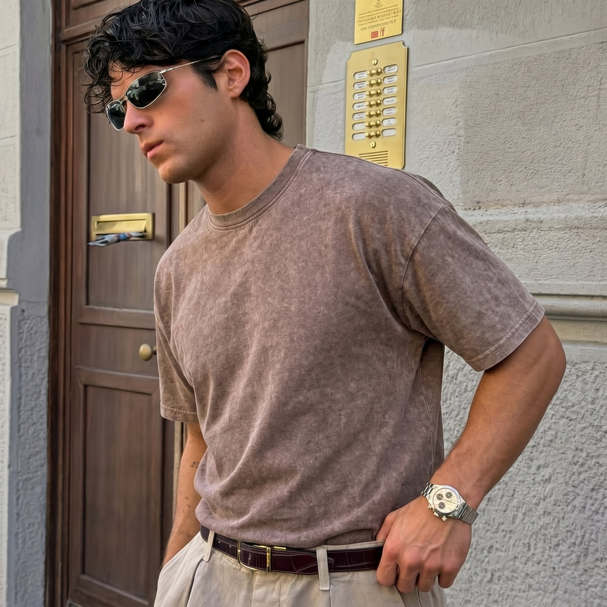 Dusty Mocha Acid Wash Tee