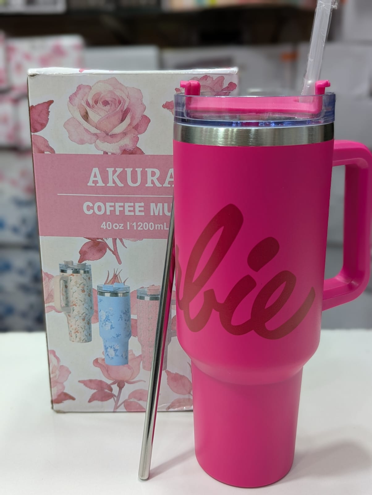Flower printed 40oz Straw Tumbler with Handle