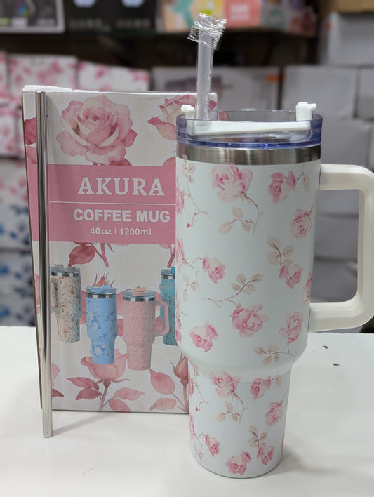 Flower printed 40oz Straw Tumbler with Handle
