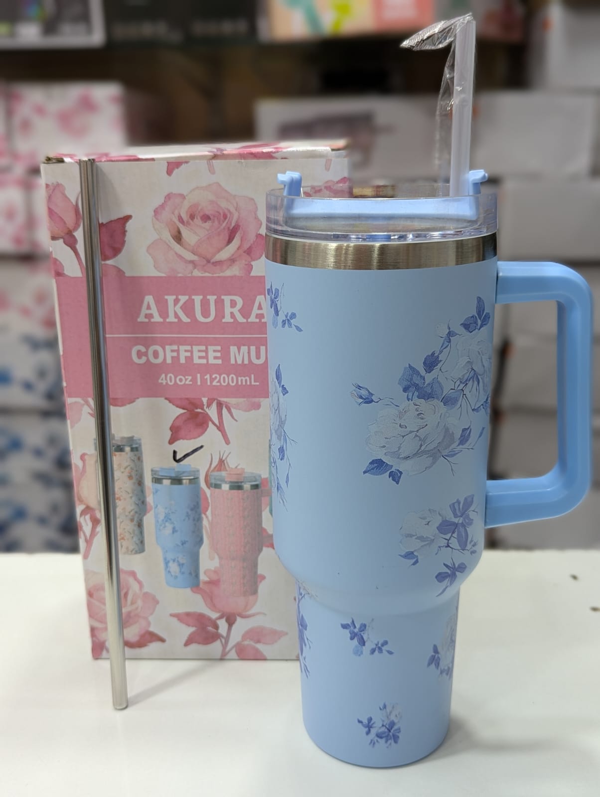 Flower printed 40oz Straw Tumbler with Handle
