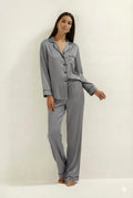 Silky Button Down Pajamas Set- GREY