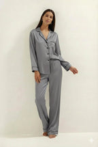 Silky Button Down Pajamas Set- GREY