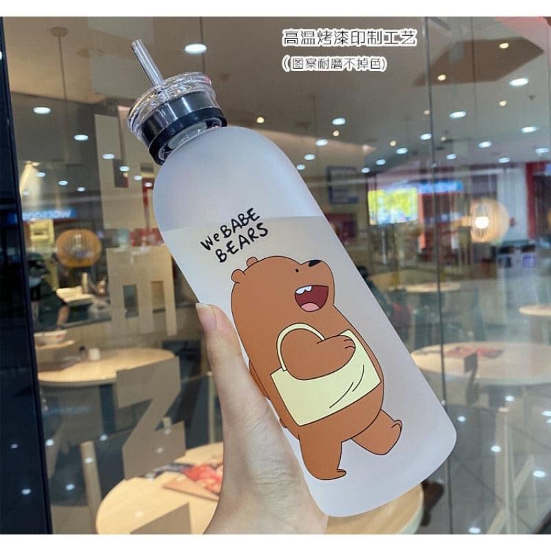 'We Bare Bears' Frosted Plastic Water Bottle with Straw - Grizzly