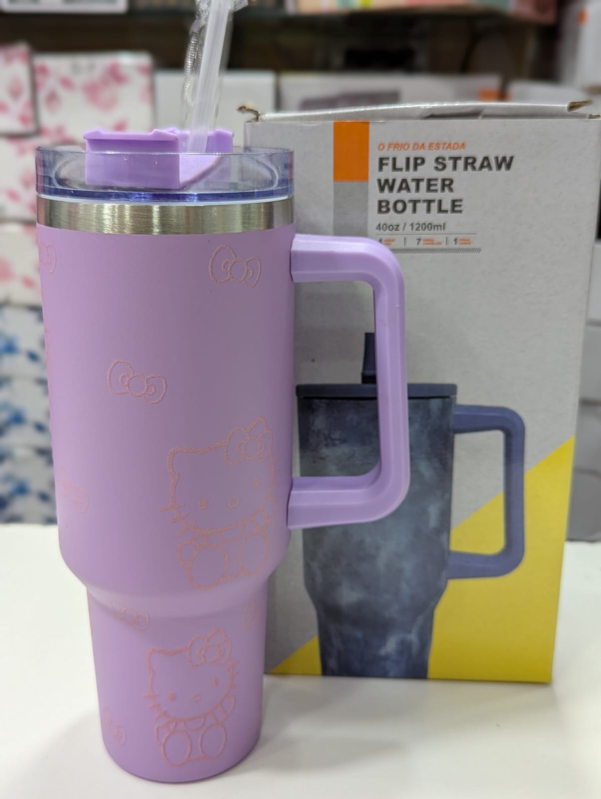 Kitty Bow 40oz Straw Tumbler with Handle