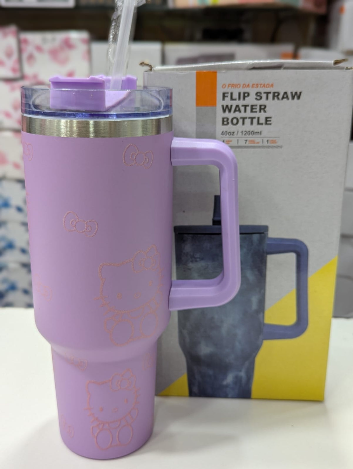 Kitty Bow 40oz Straw Tumbler with Handle