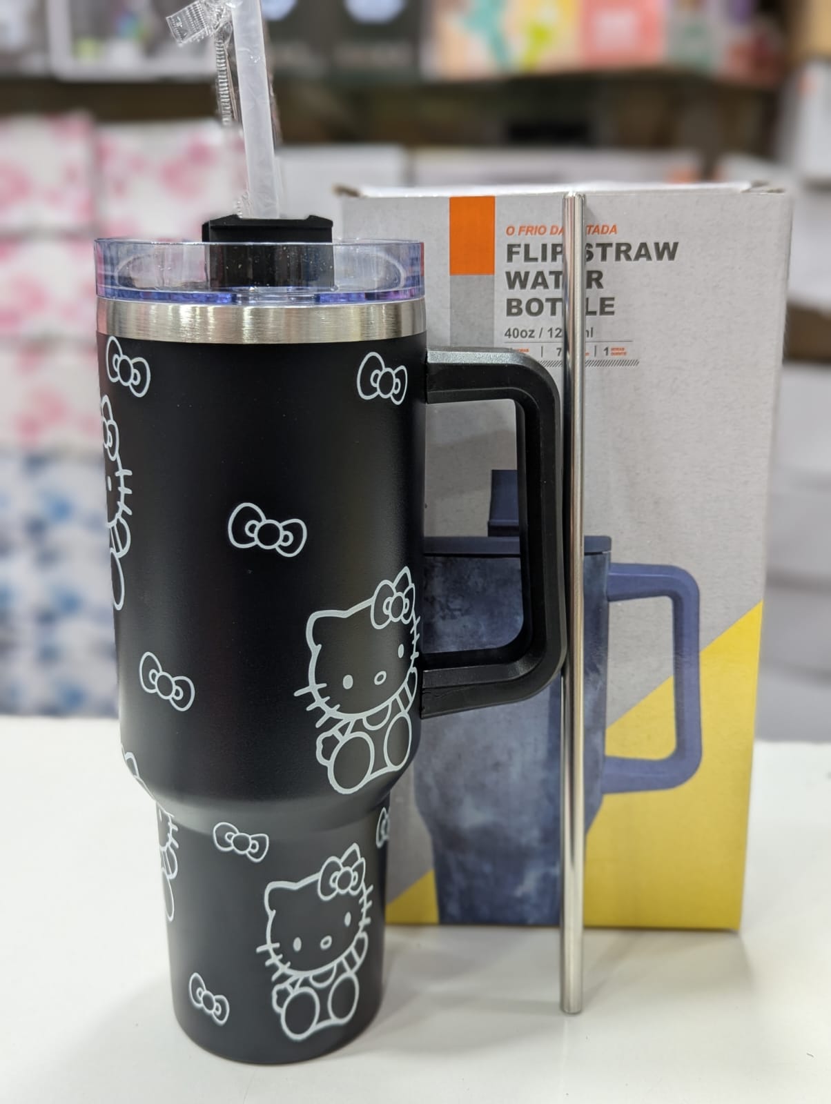 Kitty Bow 40oz Straw Tumbler with Handle