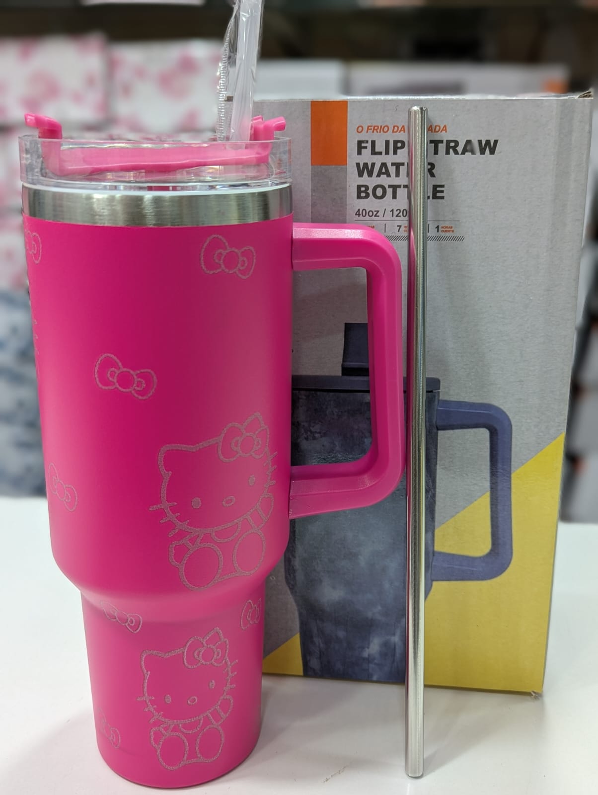 Kitty Bow 40oz Straw Tumbler with Handle