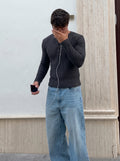 Waffle Knit Henley - Charcoal