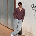 Waffle Knit Henley - Washed Burgundy