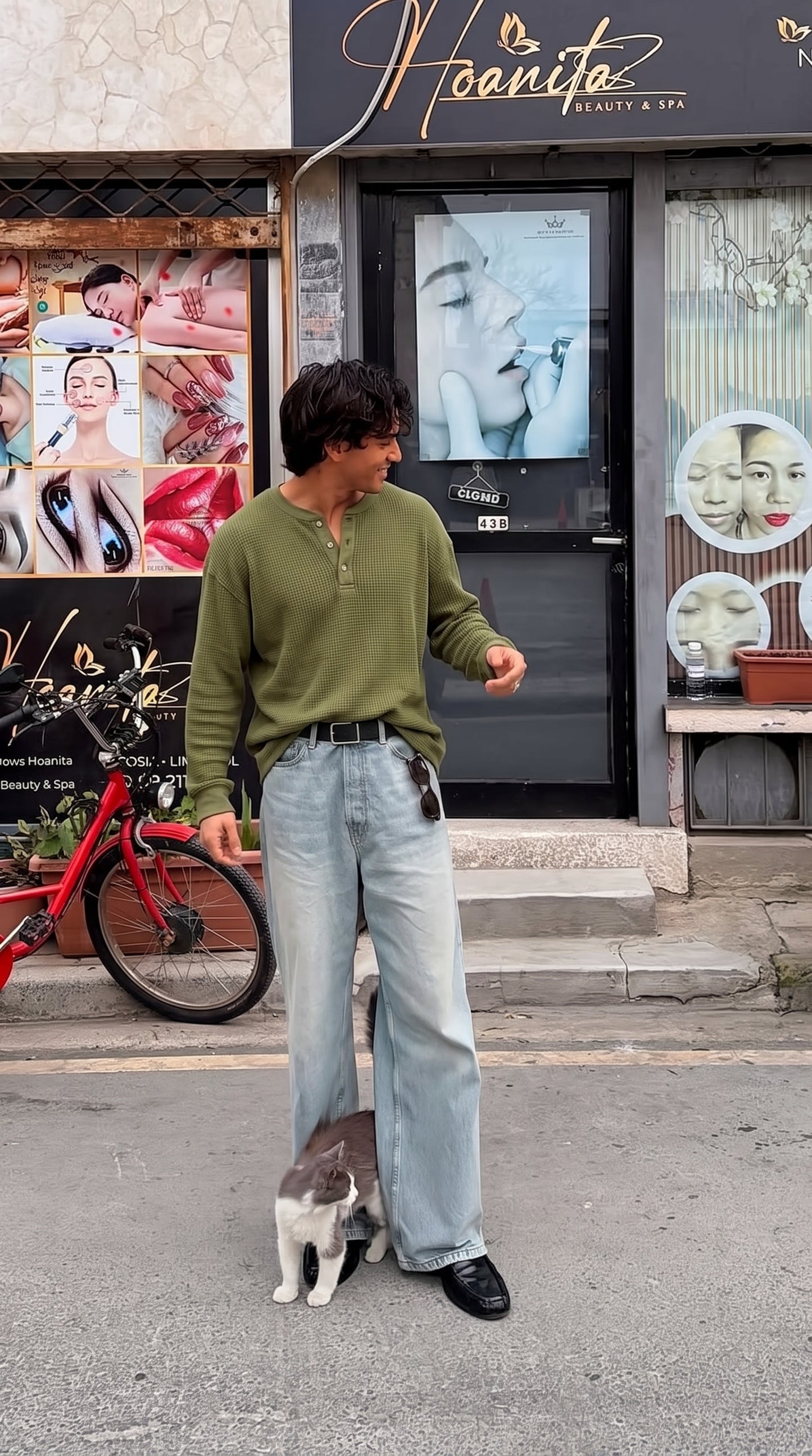 Waffle Knitted Henley Shirt - Olive (Summer)