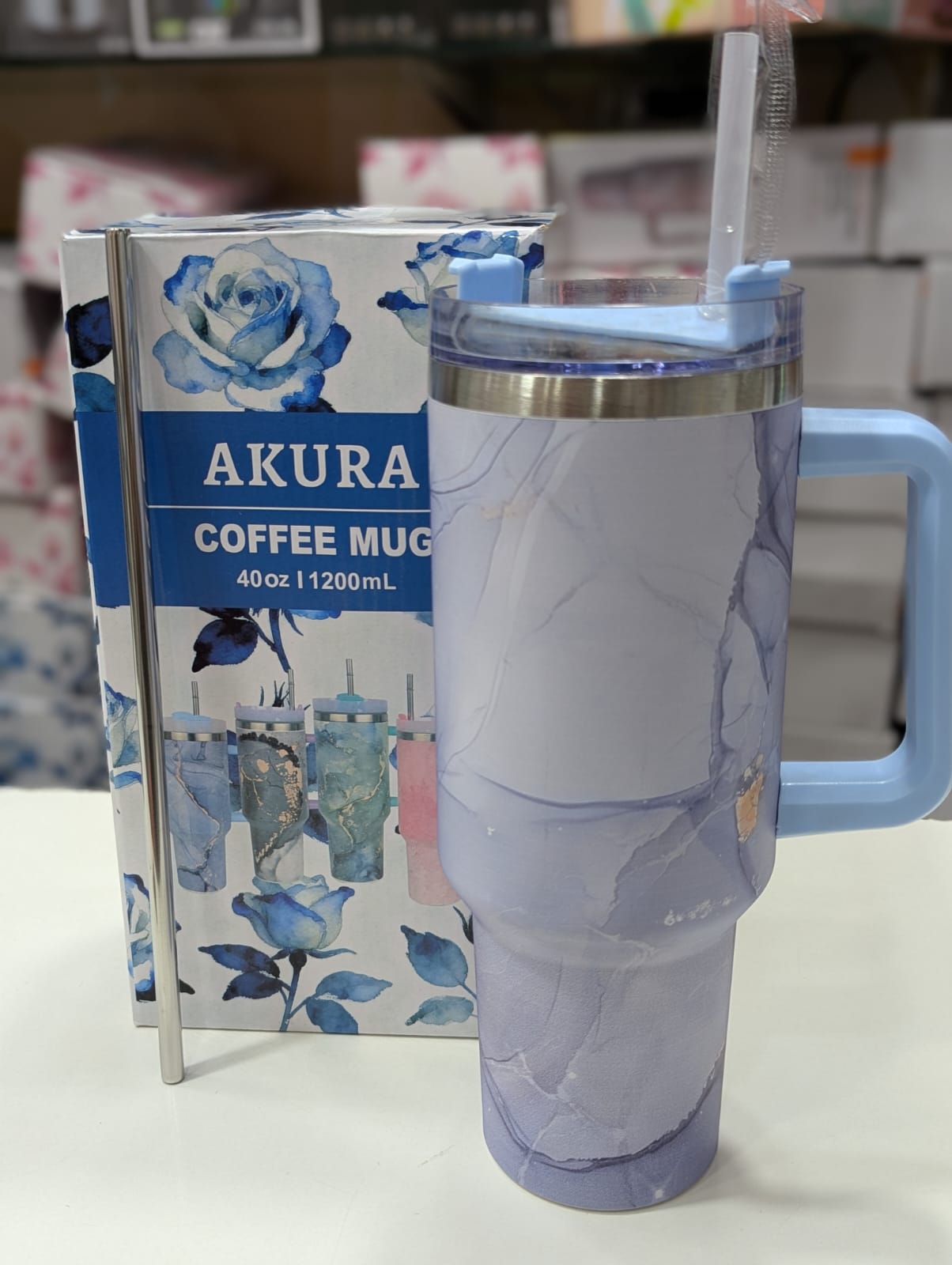Marble Printed 40oz Straw Tumbler with Handle