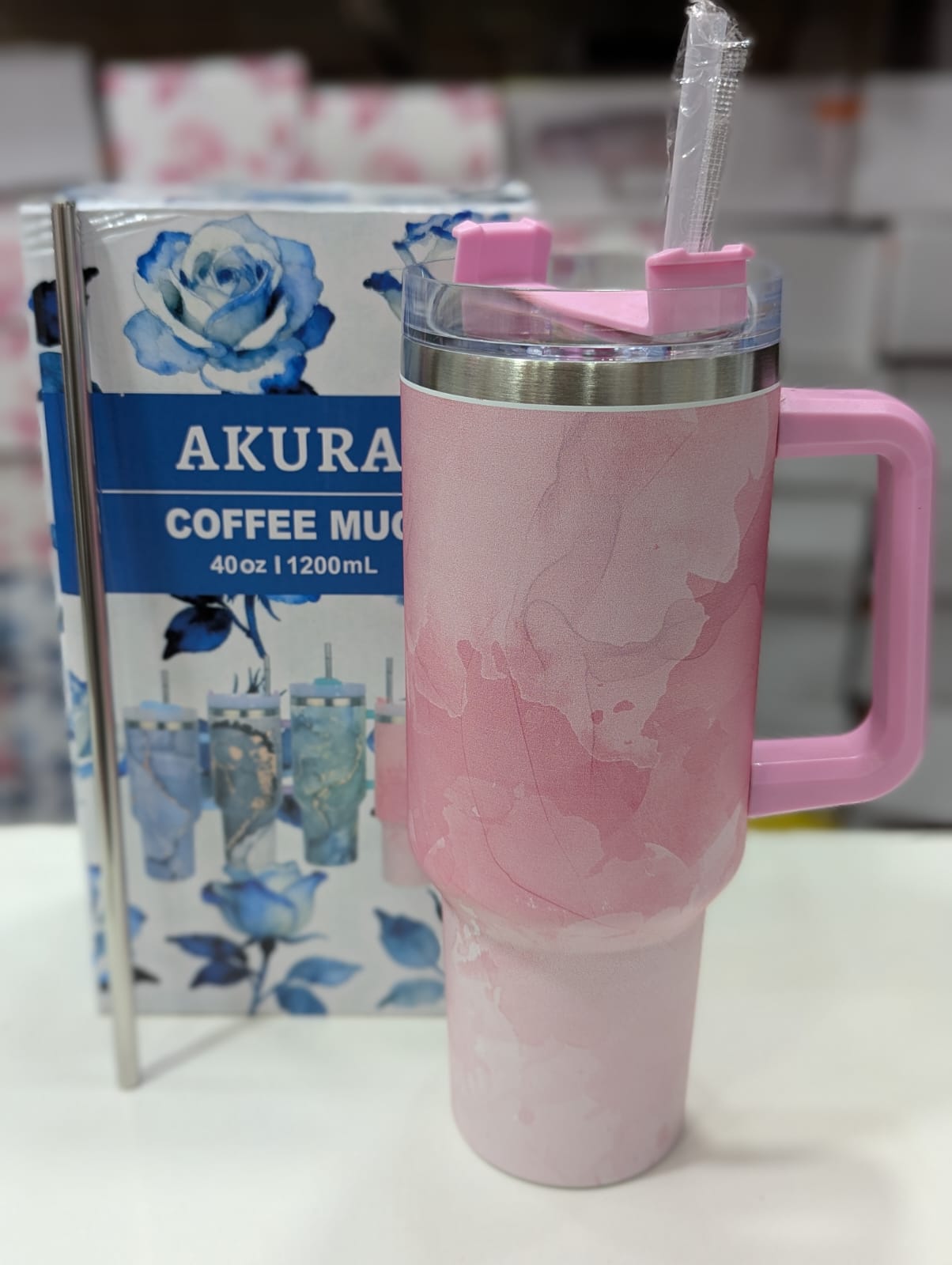 Marble Printed 40oz Straw Tumbler with Handle