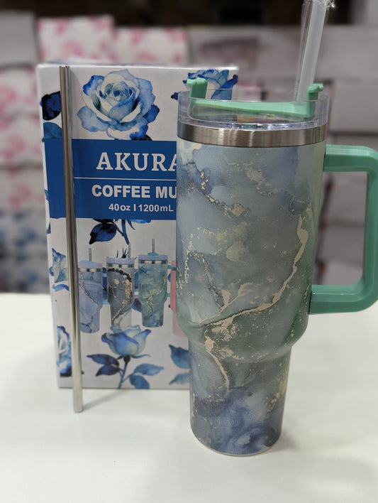Marble Printed 40oz Straw Tumbler with Handle