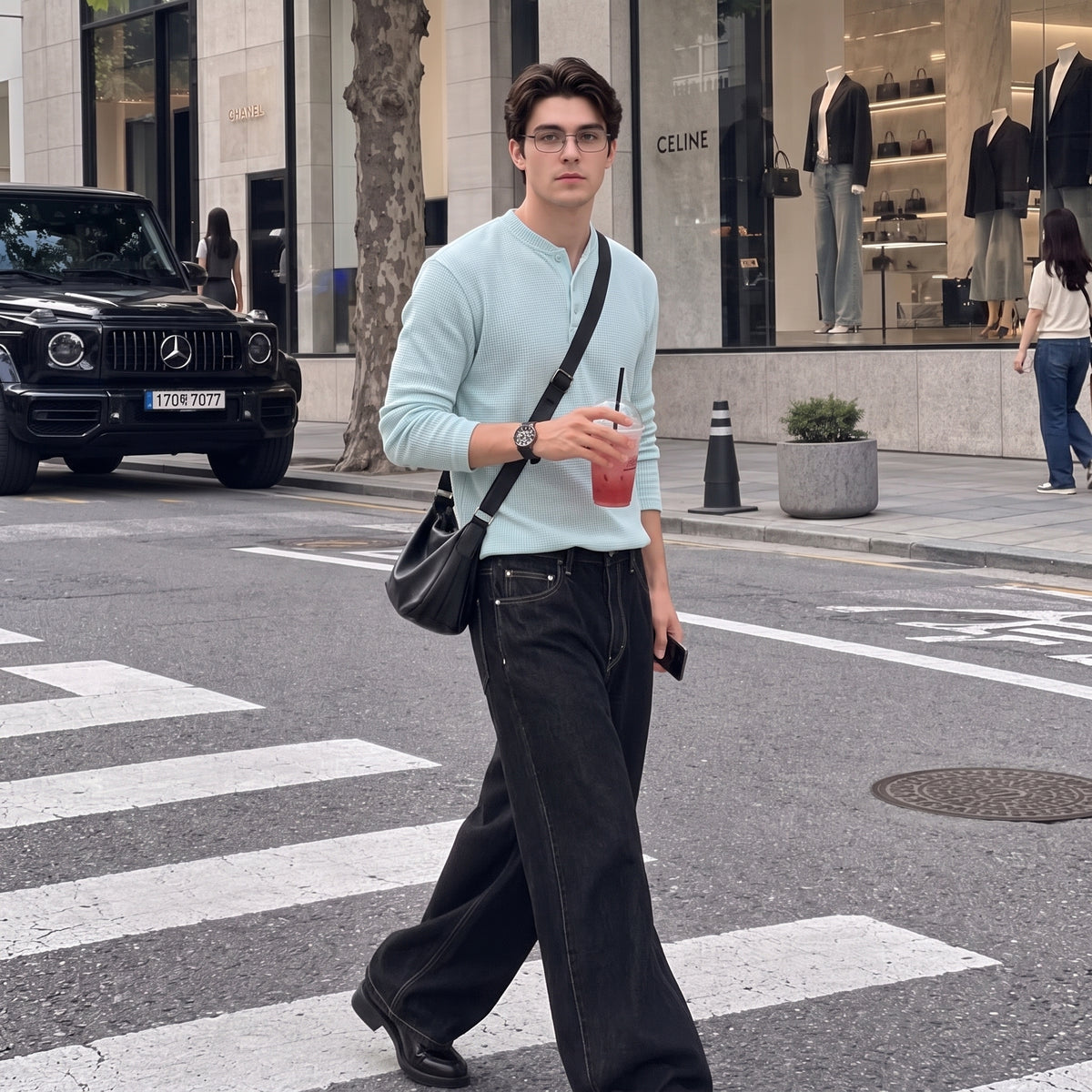 Waffle Knit Henley - Mint